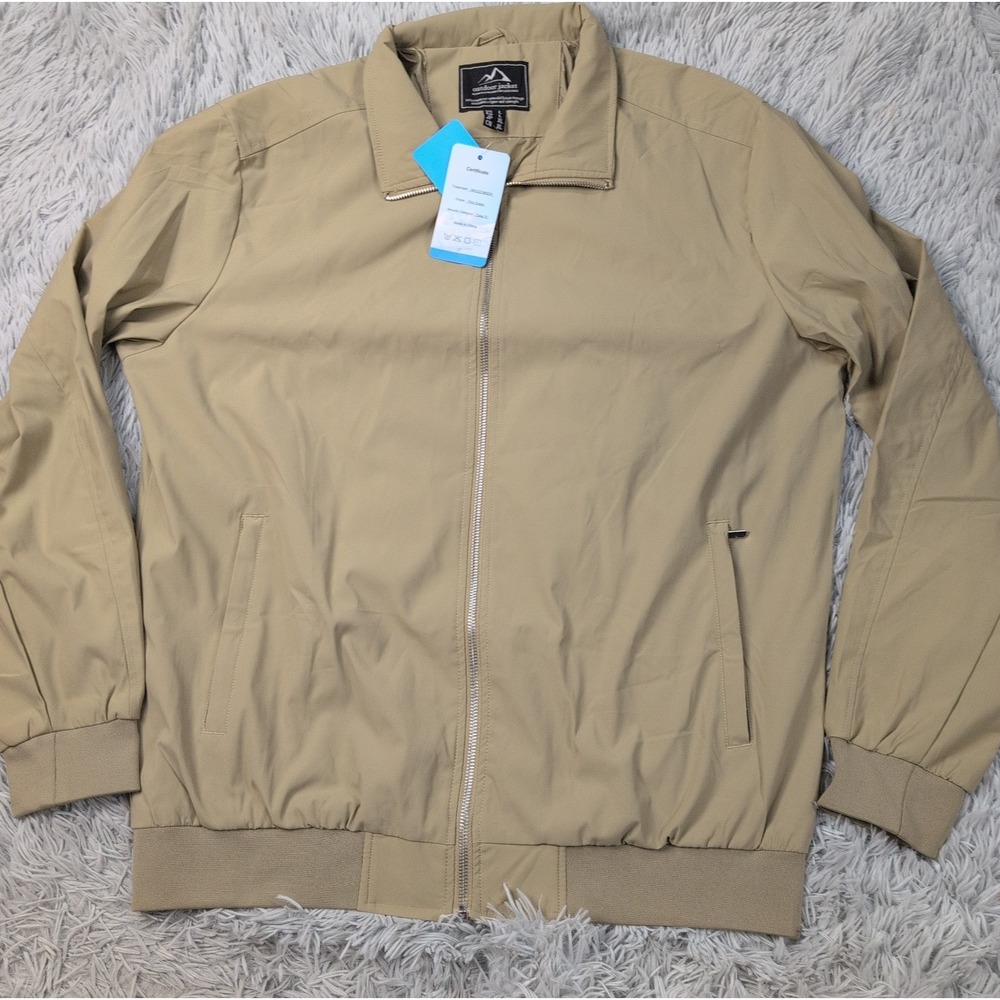 Magcomsen Golf Jacket Mens L Beige Zip Up  Pockets Casual Windbreaker NWT